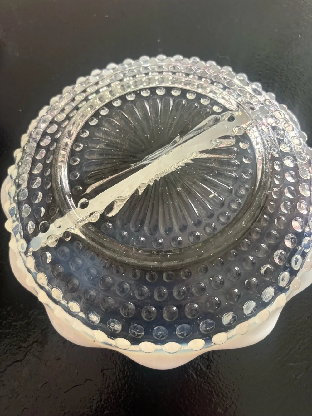 Vintage Fenton Moonstone Divided Glass Hobnail Dish